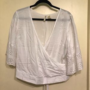 White Wrap Flutter Sleeve Top